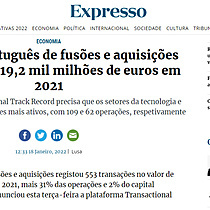 Mercado portugus de fuses e aquisies movimentou 19,2 mil milhes de euros em 2021